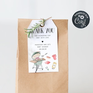 Editable BabyQ Baby Shower Favor Tags, BBQ Baby Shower Gift Tag, Baby Barbeque Favor Decorations, Couples Shower BBQ Printable Template 0200