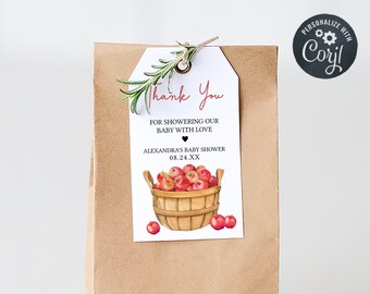 Etiqueta editable de favor de baby shower de otoño, etiqueta de regalo de baby shower de Apple, etiqueta de agradecimiento de Apple of Our Eye Baby Shower, baby shower de otoño de Apple, 0846