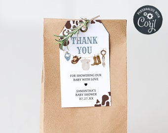 Editable Cowboy Baby Shower Favor Tag, Wild West Rodeo Baby Shower Gift Tag, A Little Cowboy Western Country Baby Shower Thank You Tag, 0722