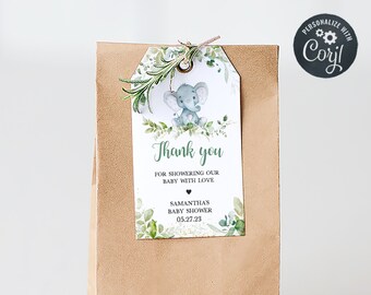 Editable Greenery Elephant Baby Shower Favor Tags, Little Peanut Baby Shower Gift Tag, Gender Neutral Elephant Shower Thank You Tag, 0337