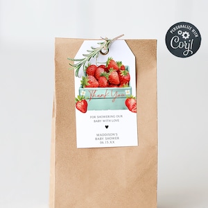 Editable Berry Sweet Baby Shower Favor Tag, Strawberry Baby Shower Gift Tag, Berry Sweet On The Way Girl Baby Shower Thank You Tags, 0770