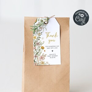 Editable Baby in Bloom Garden Baby Shower Favor Tag, Wildflower Spring Baby Shower Gift Tag, Baby in Bloom Floral Shower Thank You Tag, 0685