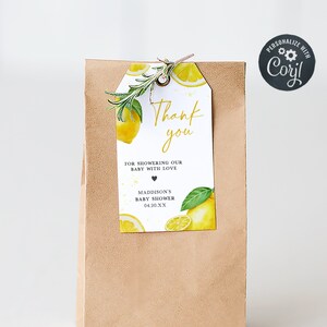 Editable Lemon Baby Shower Favor Tag, Minimalist Lemonade Baby Shower Gift Tag, Gender Neutral Summer Citrus Baby Shower Thank You Tag, 0720