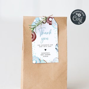 Editable Blue Donuts and Diapers Baby Shower Favor Tags, Boy Donuts Baby Shower Gift Tag, Blue Sweet Sprinkle Baby Shower Thank You Tag 0652 image 1