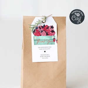 Editable Strawberry Baby Shower Favor Tag, Berry Sweet On The Way Baby Shower Gift Tag, Blush Berry Girl Baby Shower Thank You Tags, 0768