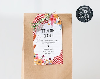 Etiquetas de favor de baby shower de barbacoa editables Baby-Q Baby Shower Etiqueta de regalo Backyard Baby Shower Género Neutral Coed BBQ Plantilla de etiqueta de agradecimiento 0276