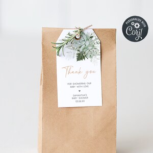 Editable Baby in Bloom Baby Shower Favor Tag, Greenery Succulent Baby Shower Gift Tag, Succulents Gender Neutral Shower Thank You Tags, 0679 image 1
