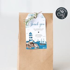 Editable Ahoy It&#39;s A Boy Baby Shower Favor Tag, Nautical Baby Shower Gift Tag, Blue Boat Nautical, Ocean Baby Shower Thank You Tags, 0778