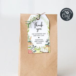 Editable Storybook Baby Shower Favor Tag, A New Chapter Baby Shower Gift Tag Gender Neutral Story Book Rabbit Baby Shower Thank You Tag 0714