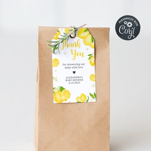 Editable Lemon Baby Shower Favor Tags Citrus Summer Baby Shower Gift Tag Gender Neutral Lemonade Thank You Tag Lemon Printable Template 0264