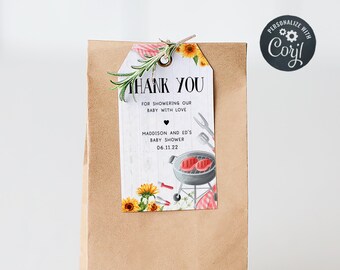 Bewerkbaar BBQ-cadeaulabel babyshower BabyQ cadeaukaartje babyshower Achtertuin barbecue gunst babyshower Tags Baby-Q Picknick afdrukbare sjabloon 0199