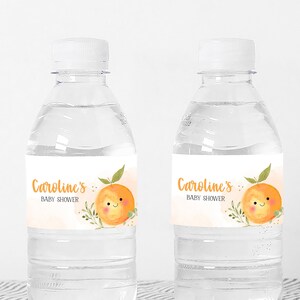 Editable Little Cutie Baby Shower Bottle Label, Orange Baby Shower Bottle Stickers Gender Neutral Clementine Baby Printable Template 0257