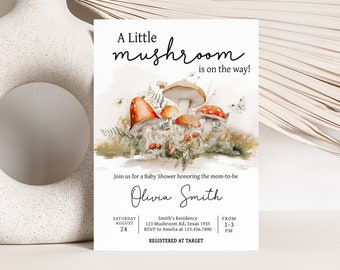 Editable Mushroom Baby Shower Invitation, Cottage Core Mushroom Baby Shower Invite, Little Mushroom Baby Shower, Forest Fungi Invite, 0843