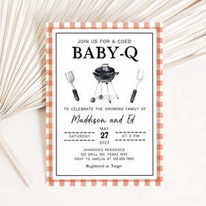 Editable BBQ Baby Shower Invitation, Backyard Baby Shower Invite, Coed Baby-Q Baby Shower Gender Neutral BBQ Invites Printable Template 0278