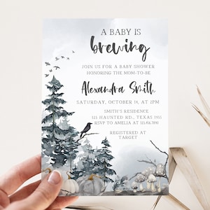 Editable A Baby is Brewing Halloween Baby Shower Invitation, Gothic Baby Shower Invite, Autumn Fall Spooky Baby Shower Invite Template 0374