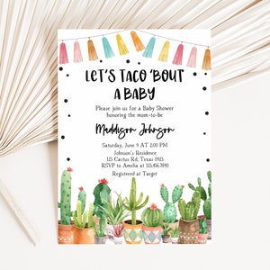 Editable Fiesta Cactus Baby Shower Invitation Taco Bout Baby Invitation Mexican Baby Shower Invite Succulent Printable Template 0187