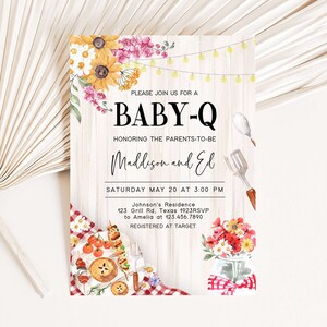 Editable BBQ Baby Shower Invitation, Baby-Q Baby Shower Invite, Backyard Coed Baby Shower Invitation Rustic Barbeque Printable Template 0273
