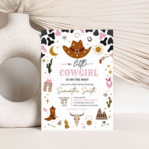 Editable Cowgirl Baby Shower Invitation, Little Cowgirl Rodeo Baby Shower Invite, Western Wild West Baby Shower Invitation Template, 0728