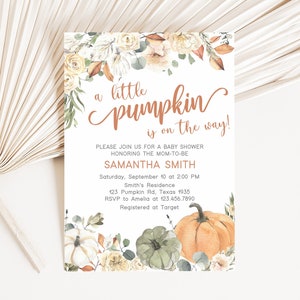 Editable Little Pumpkin Baby Shower Invitation, Autumn Baby Shower Invite, Fall Pumpkin Rustic Baby Shower Gender Neutral Template 0213