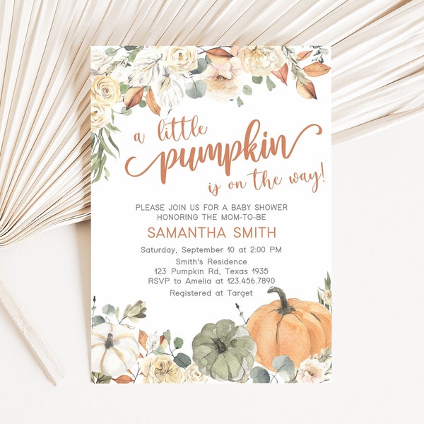Editable Little Pumpkin Baby Shower Invitation, Autumn Baby Shower Invite, Fall Pumpkin Rustic Baby Shower Gender Neutral Template 0213