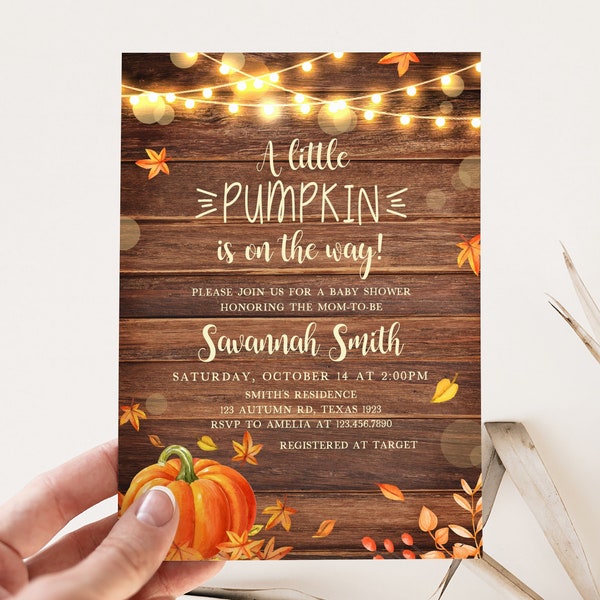 Editable Little Pumpkin Baby Shower Invitation, Rustic Fall Baby Shower Invite, Fall Pumpkin Baby Shower Invite Template Gender Neutral 0425