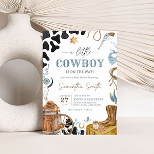 Editable Cowboy Baby Shower Invitation, Rodeo Baby Shower Invite, A Little Cowboy Is On The Way, Wild West Baby Shower Invitation, 0723