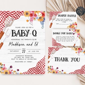 Editable BBQ Baby Shower Invitation Set Baby-Q Baby Shower Invite Pack Backyard Baby Shower Gender Neutral Coed BBQ  Printable Template 0276