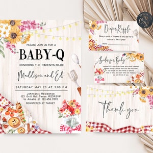 Bearbeitbares BBQ-Babyparty-Einladungsset, Baby-Q-Babyparty-Einladungspaket, Hinterhof-Babyparty-rustikaler Barbeque-Druckvorlage 0273