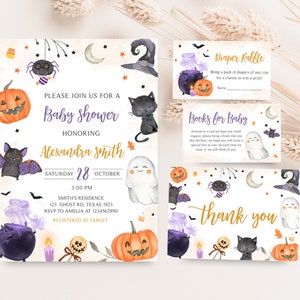 Bearbeitbares Halloween-Babypartyeinladungspaket, geschlechtsneutrales Halloween-Babypartyeinladungsset, Geister-Kürbis-Babypartyeinladung 0448