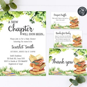 Editable Storybook Baby Shower Invitation Set, Chapter Book Baby Shower Invite Pack, Gender Neutral Storybook Printable Invite Template 0186