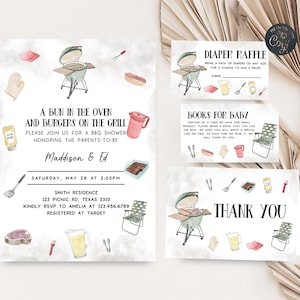 Editable BabyQ Baby Shower Invitation Set, BBQ Baby Shower Invite Pack, Baby Barbeque Invitation, Couples Shower BBQ Printable Template 0200