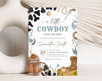 Editable Cowboy Baby Shower Invitation, Rodeo Baby Shower Invite, A Little Cowboy Is On The Way, Wild West Baby Shower Invitation, 0723