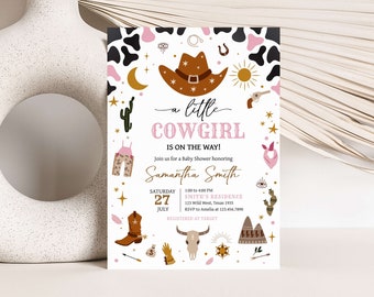 Editable Cowgirl Baby Shower Invitation, Little Cowgirl Rodeo Baby Shower Invite, Western Wild West Baby Shower Invitation Template, 0728