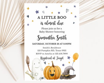 Editable Little Boo Baby Shower Invitation Halloween Baby Shower Invitation Ghost Baby Shower Invite Gender Neutral Printable Template 0139