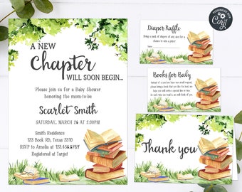 Editable Storybook Baby Shower Invitation Set, Chapter Book Baby Shower Invite Pack, Gender Neutral Storybook Printable Invite Template 0186