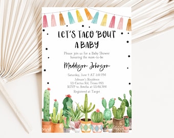 Editable Fiesta Cactus Baby Shower Invitation Taco Bout Baby Invitation Mexican Baby Shower Invite Succulent Printable Template 0187