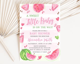 Editable Pink Watermelon Baby Shower Invitation A Sweet Little Baby Watermelon Girl Baby Shower Invite Watermelon Party Invite Template 0266