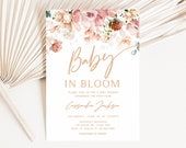Editable Baby in Bloom Baby Shower Invitation, Pink Floral Baby Shower Invite, Wildflower Baby Shower Invites, Flowers Invite Template 0389
