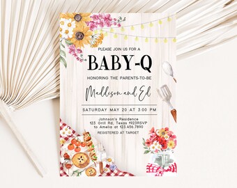 Editable BBQ Baby Shower Invitation, Baby-Q Baby Shower Invite, Backyard Coed Baby Shower Invitation Rustic Barbeque Printable Template 0273
