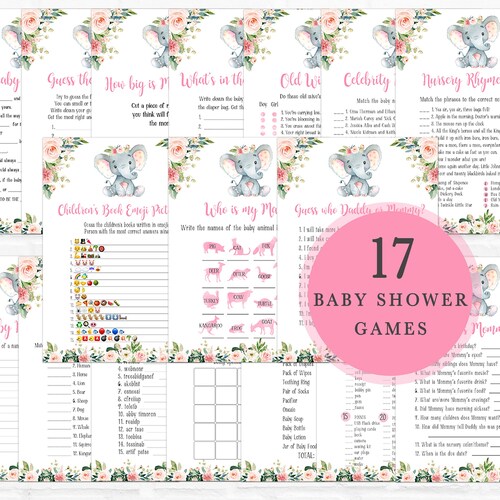 Elephant Baby Shower Games Printable Game Bundle Pink Elephant - Etsy