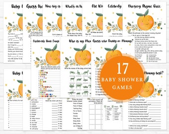 Ein Little Cutie Baby Shower Spiele Bundle, Clementine Orange Baby Shower Game Pack, A Little Cutie ist auf dem Weg Gender Neutral Printable 0170