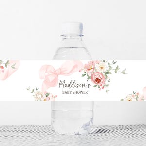 Pink Bow Baby Shower Bottle Labels