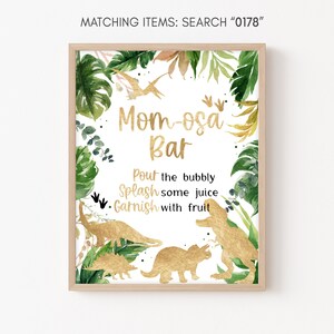 Momosa Bar Schild Dinosaurier Babyparty, Gold Dino Babyparty Mom Osa Schild Greenery Dino Babyparty Dekoration Junge Dinosaurier Vorlage 0178