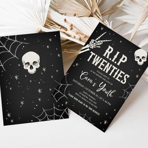 a black and white halloween party with a skull on it