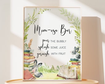 Mom Osa Bar Sign Storybook Baby Shower, A New Chapter Baby Shower Momosa Sign, Gender Neutral Story Book Rabbit Baby Shower Mimosa Sign 0714
