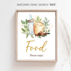 Coffee Baby Shower Food Sign, A Baby is Brewing Baby Shower Food Table Sign, Gender Neutral Greenery Coffee Baby Shower Food Party Sign 0813