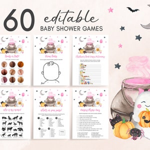 Editable Pink A Little Boo Baby Shower Games Bundle, Girl Ghost Halloween Baby Shower Game Pack, Halloween Baby Shower Games Template 0462