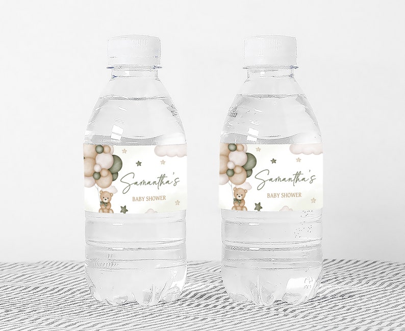 a bottle of water with a teddy bear on it