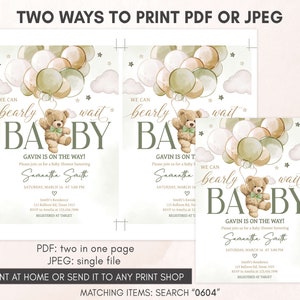 two baby shower cards with a teddy bear holding balloons