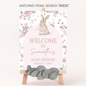Pink Floral Bunny Welcome Sign